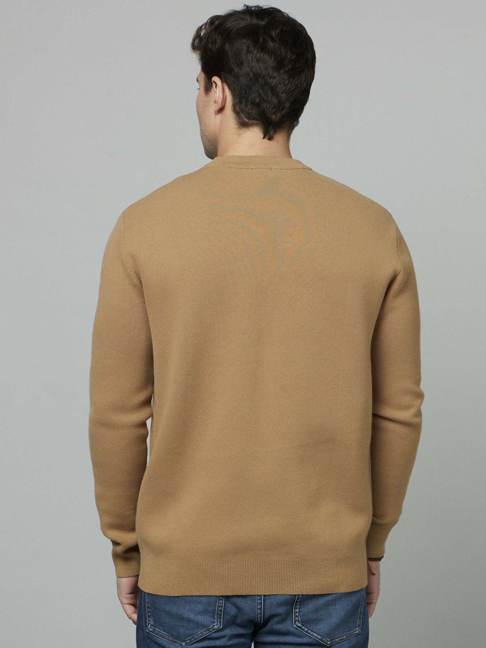 Men's Brown Solid Sweaters