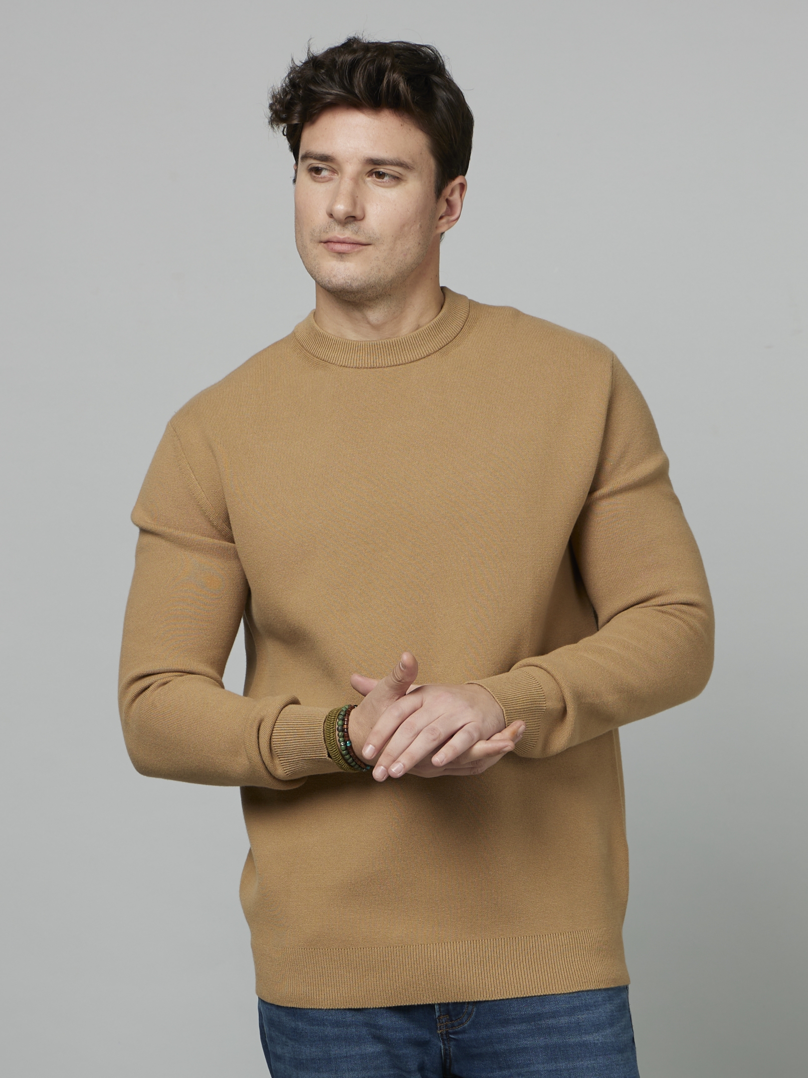 celio | Men's Brown Solid Sweaters