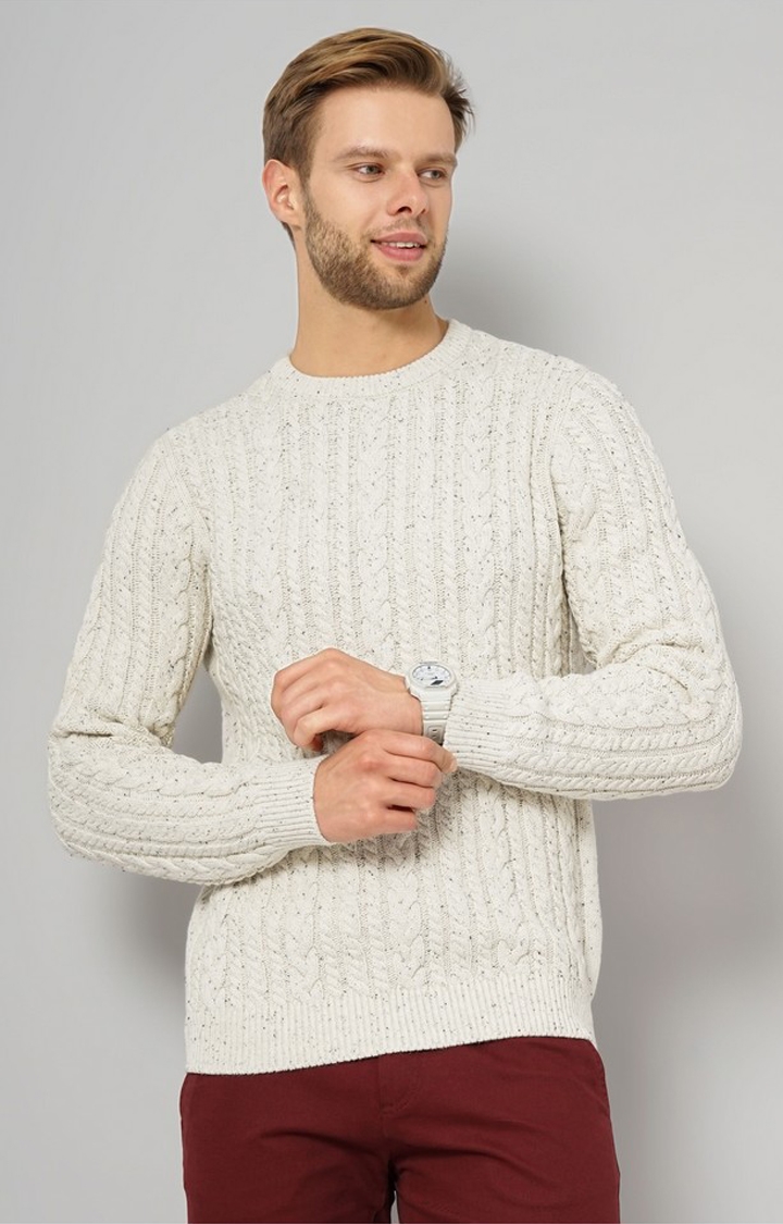 celio | Men's White Knitted Sweaters