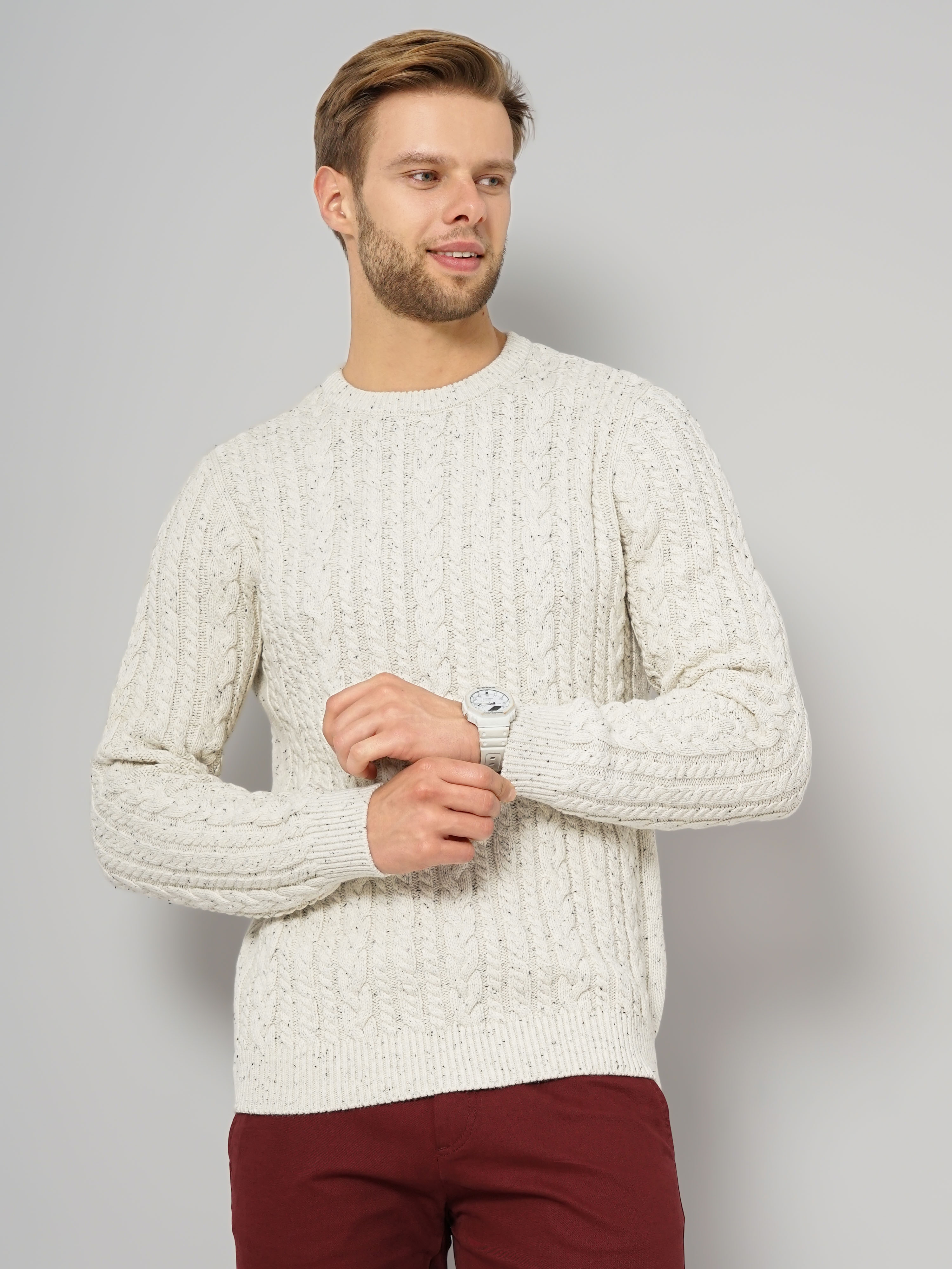 celio | Men's White Knitted Sweaters