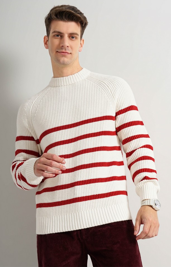 celio | Men's White Knitted Sweaters