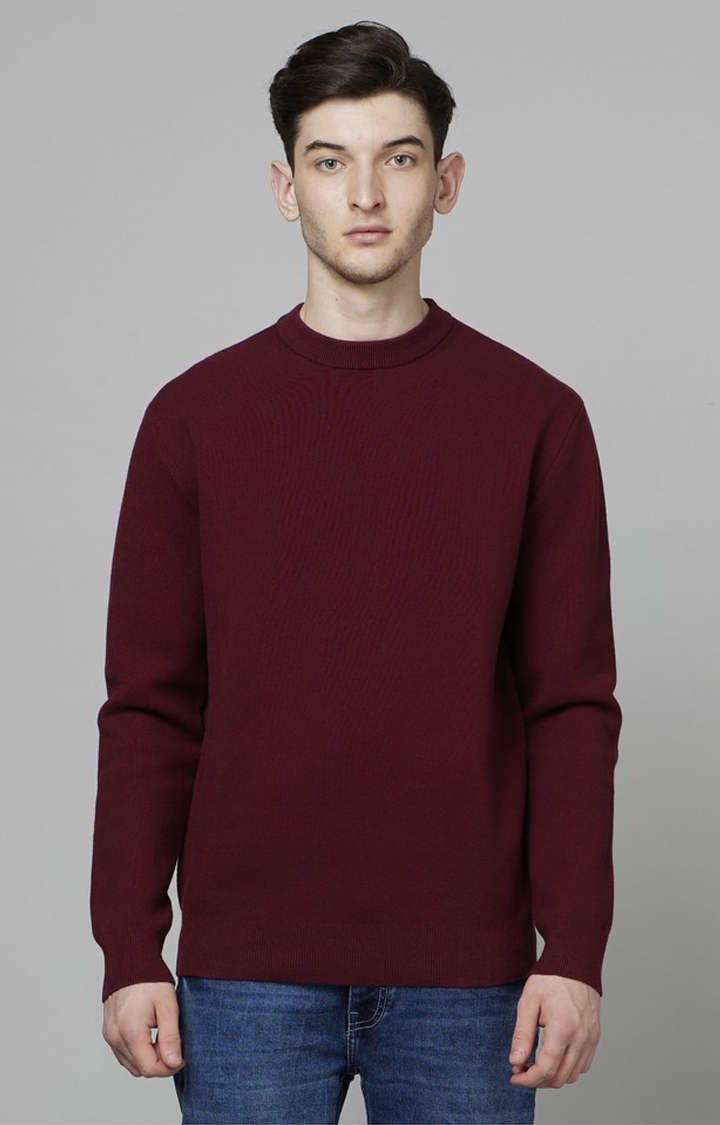 celio | Men's Red Solid Sweaters