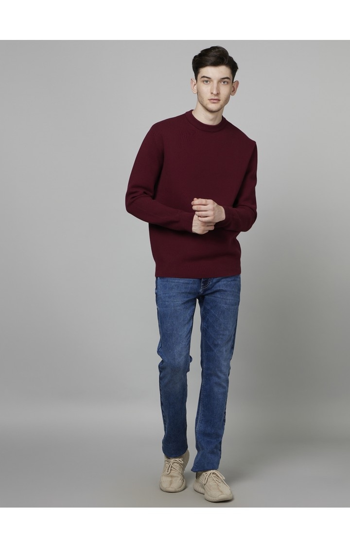 Men's Red Solid Sweaters