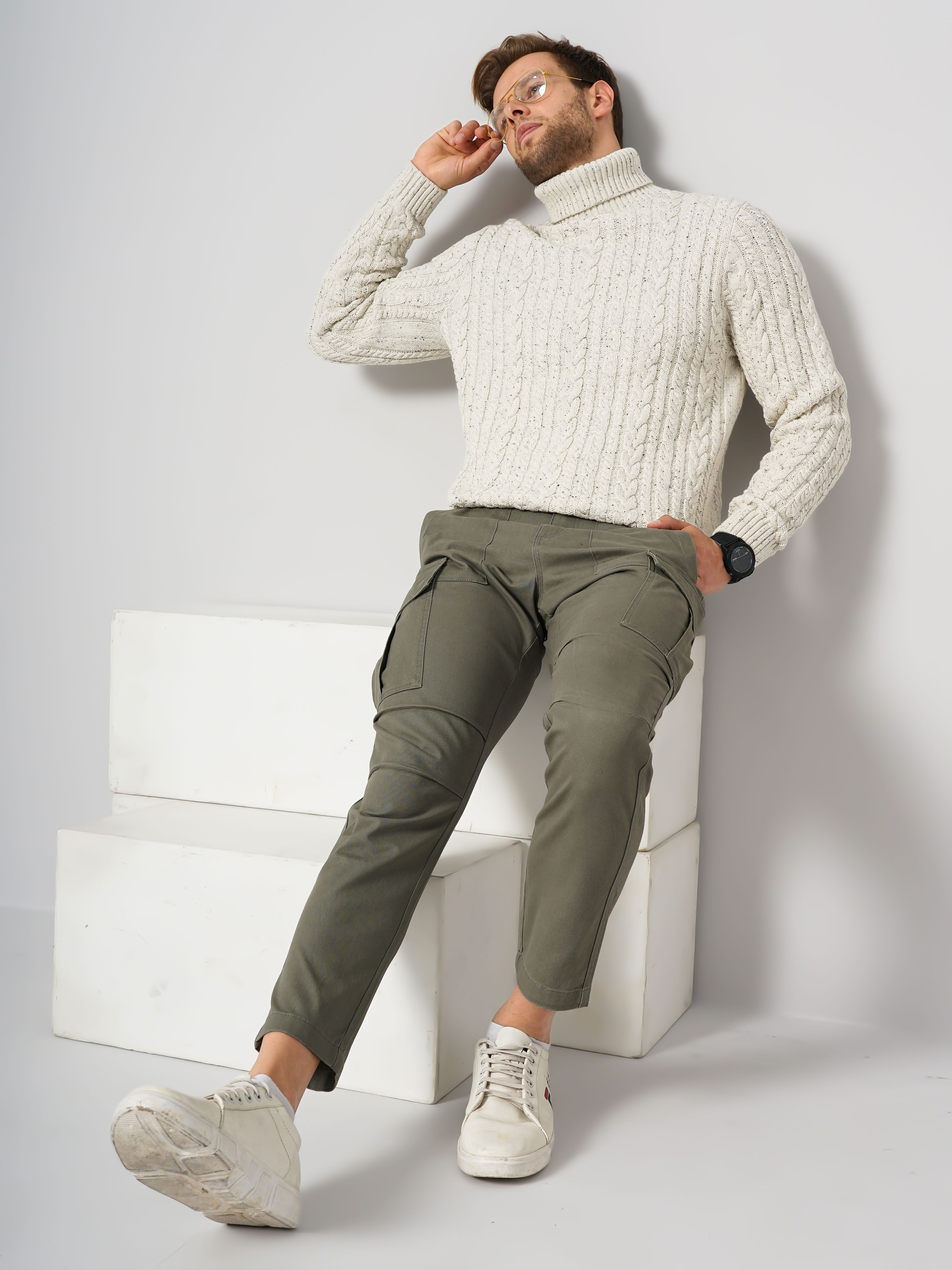 Men's Beige Knitted Sweaters