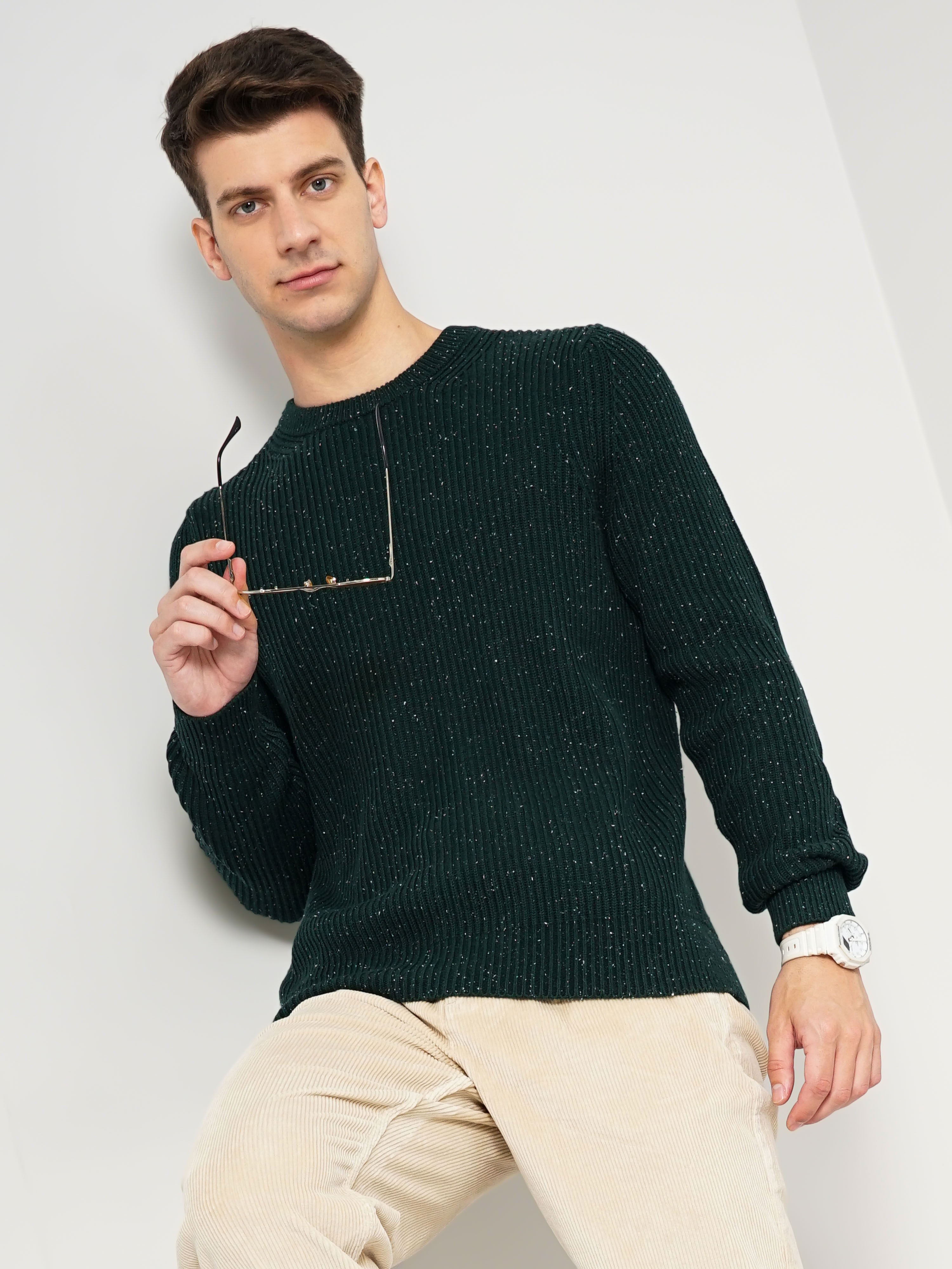 celio | Men's Green Knitted Sweaters