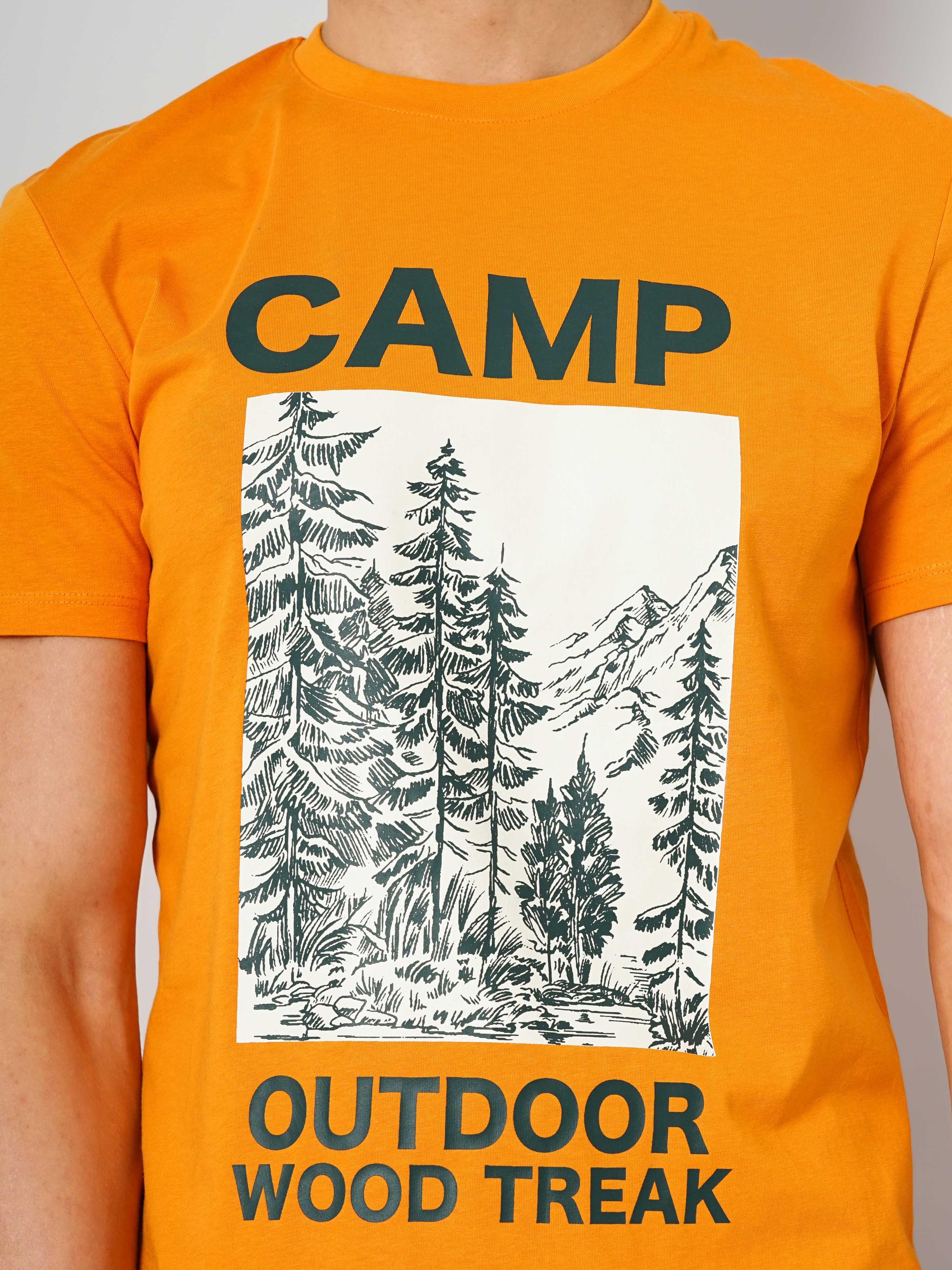 Men's Orange Graphics Regular T-Shirts