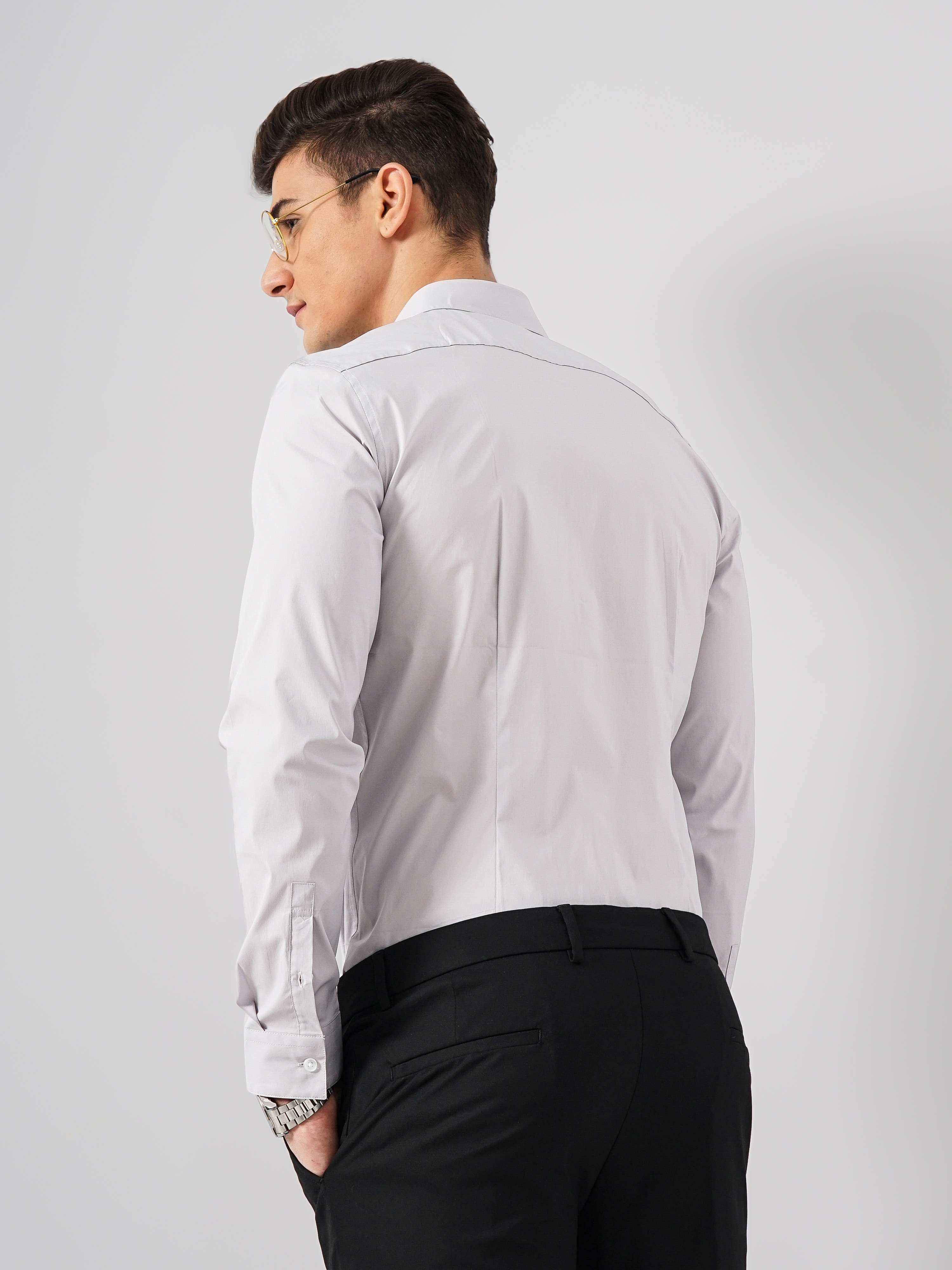 Celio Men Grey Solid Slim Fit Cotton Formal Shirt