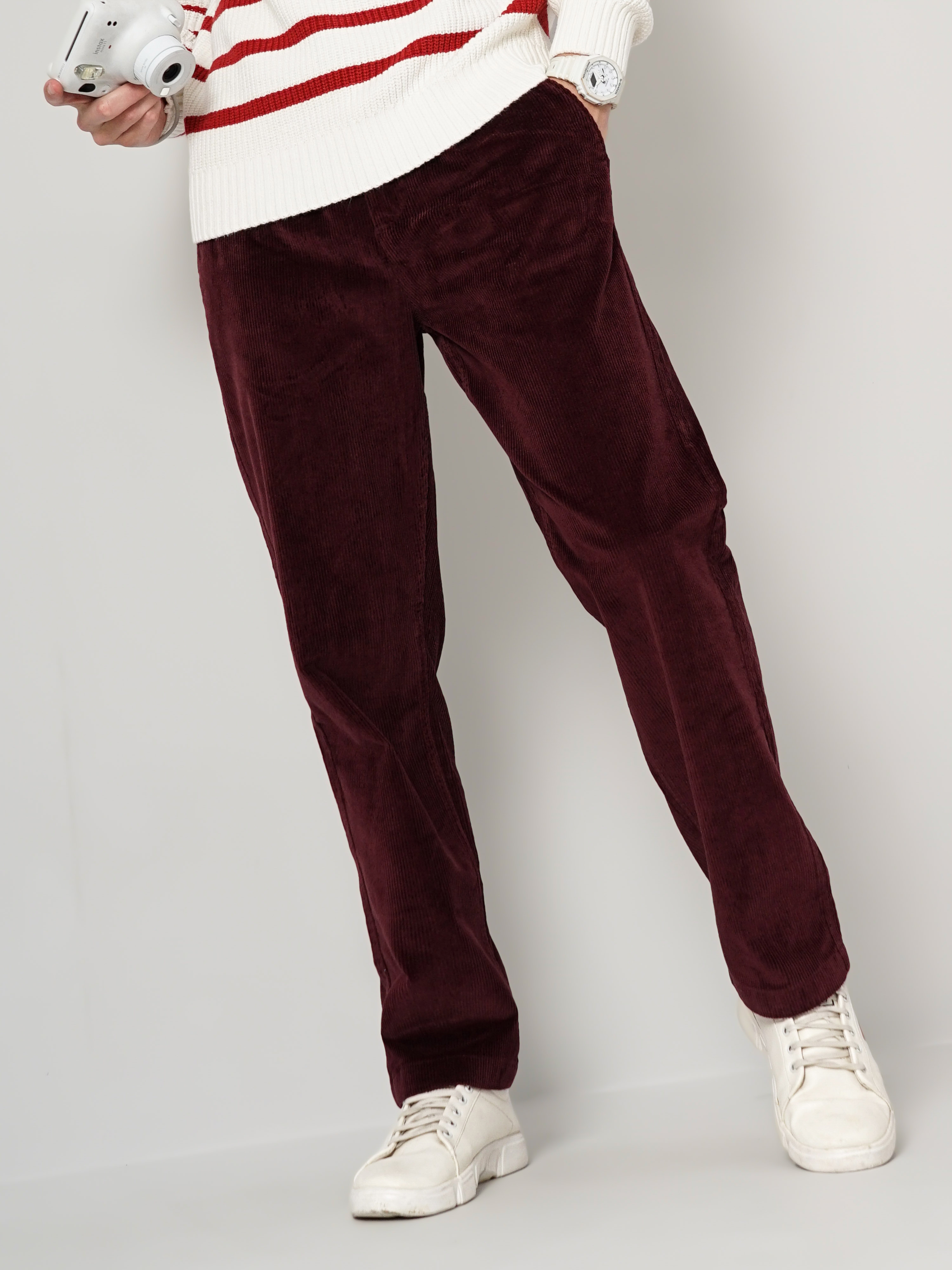 celio | Men's Solid Red Trouser