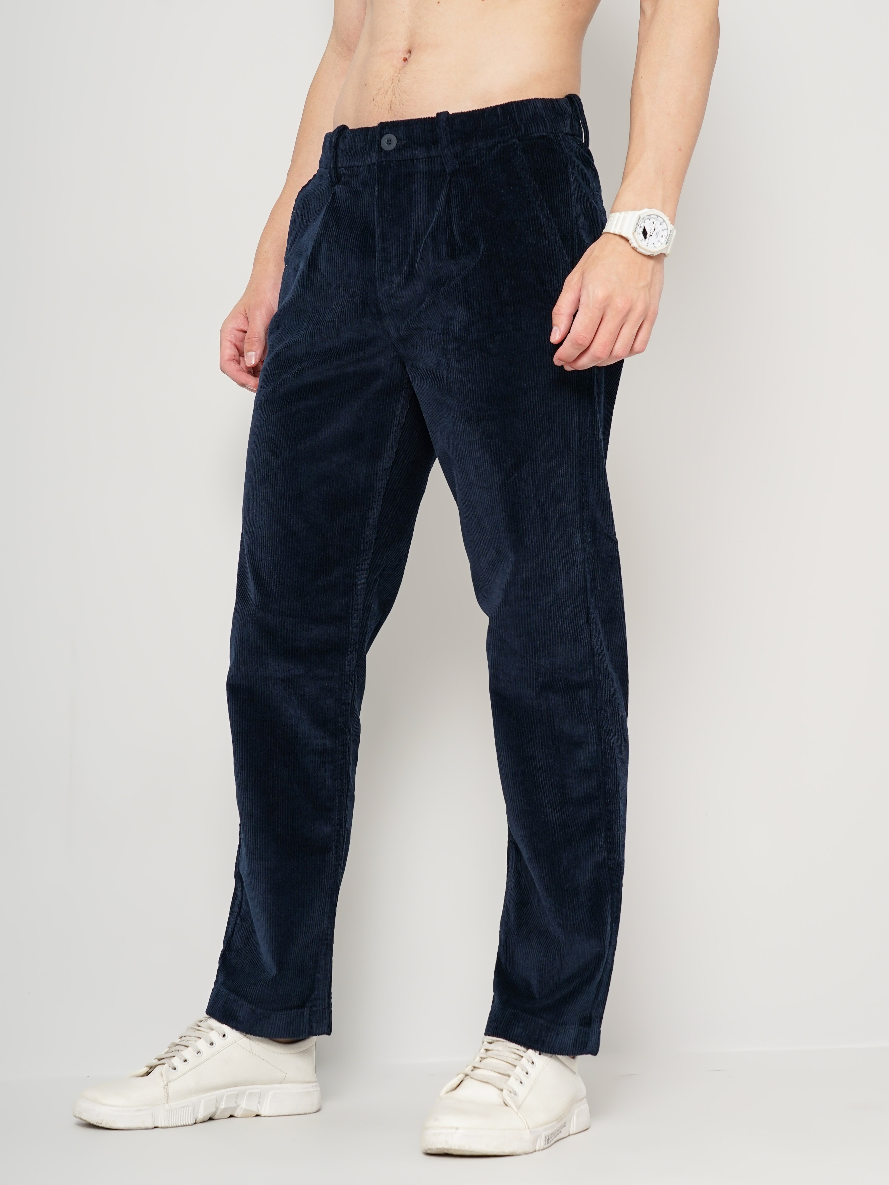 Navy Blue Mid Rise Suit-Set Trousers