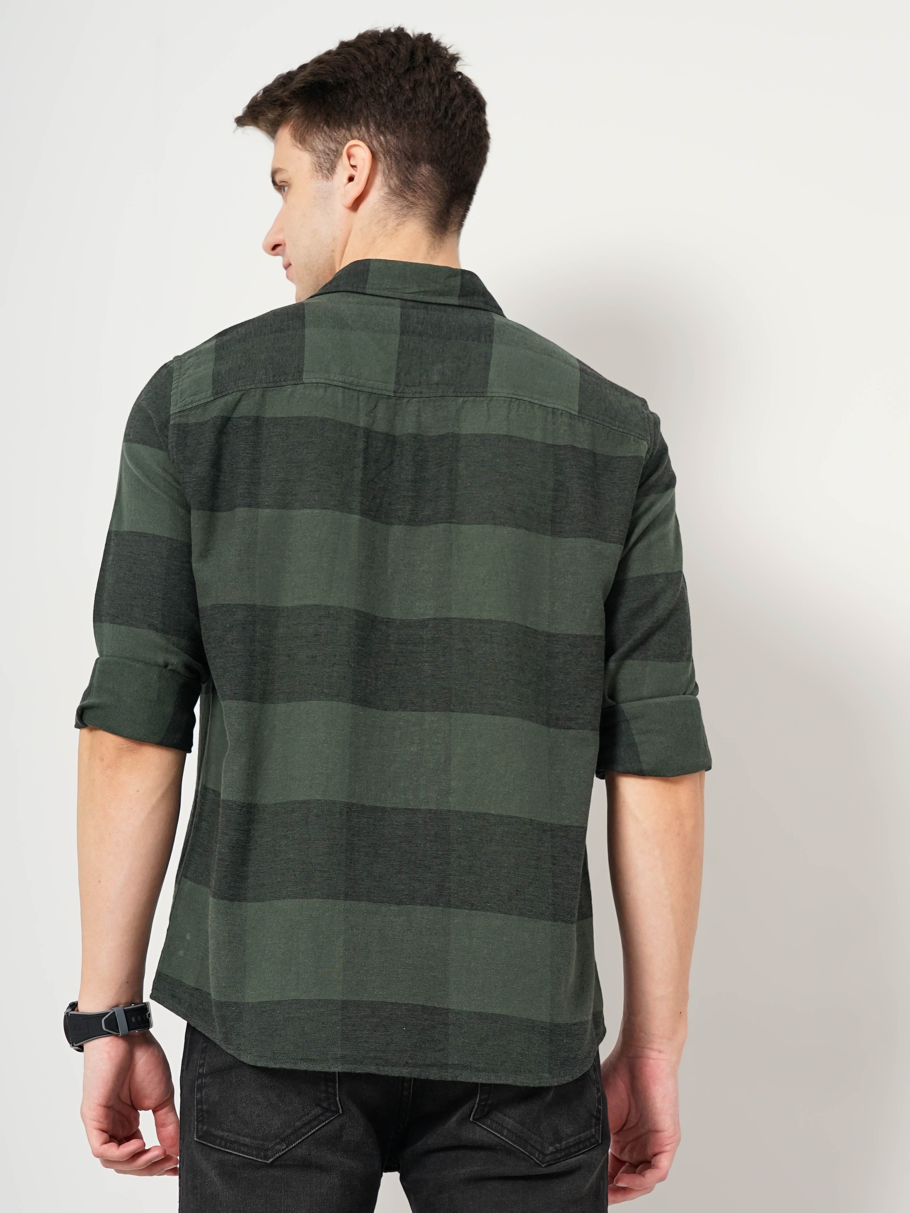Men's Green Checked Casual Shirts