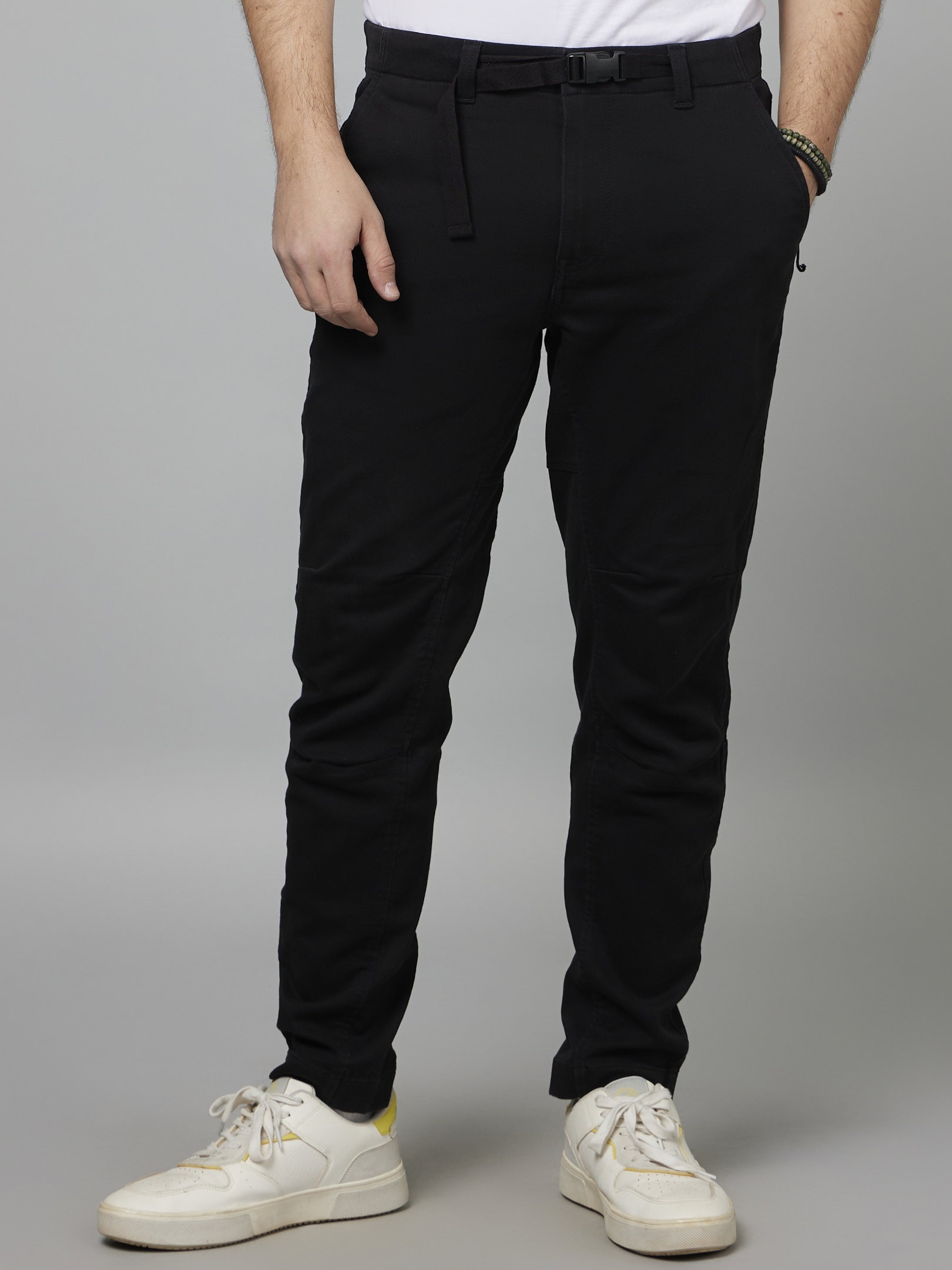 celio | Men's Black Cotton Blend Solid Trousers
