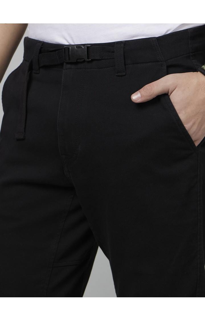 Men's Black Cotton Blend Solid Trousers