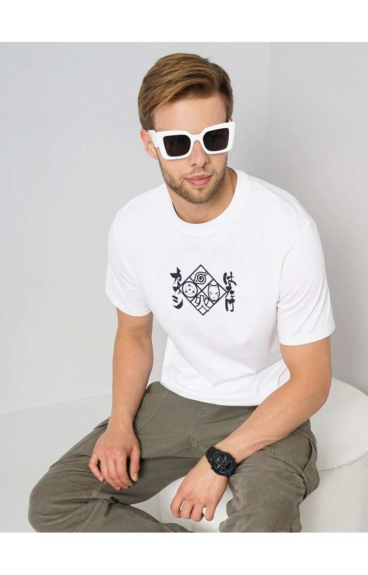 Men's White Printed Regular T-Shirts