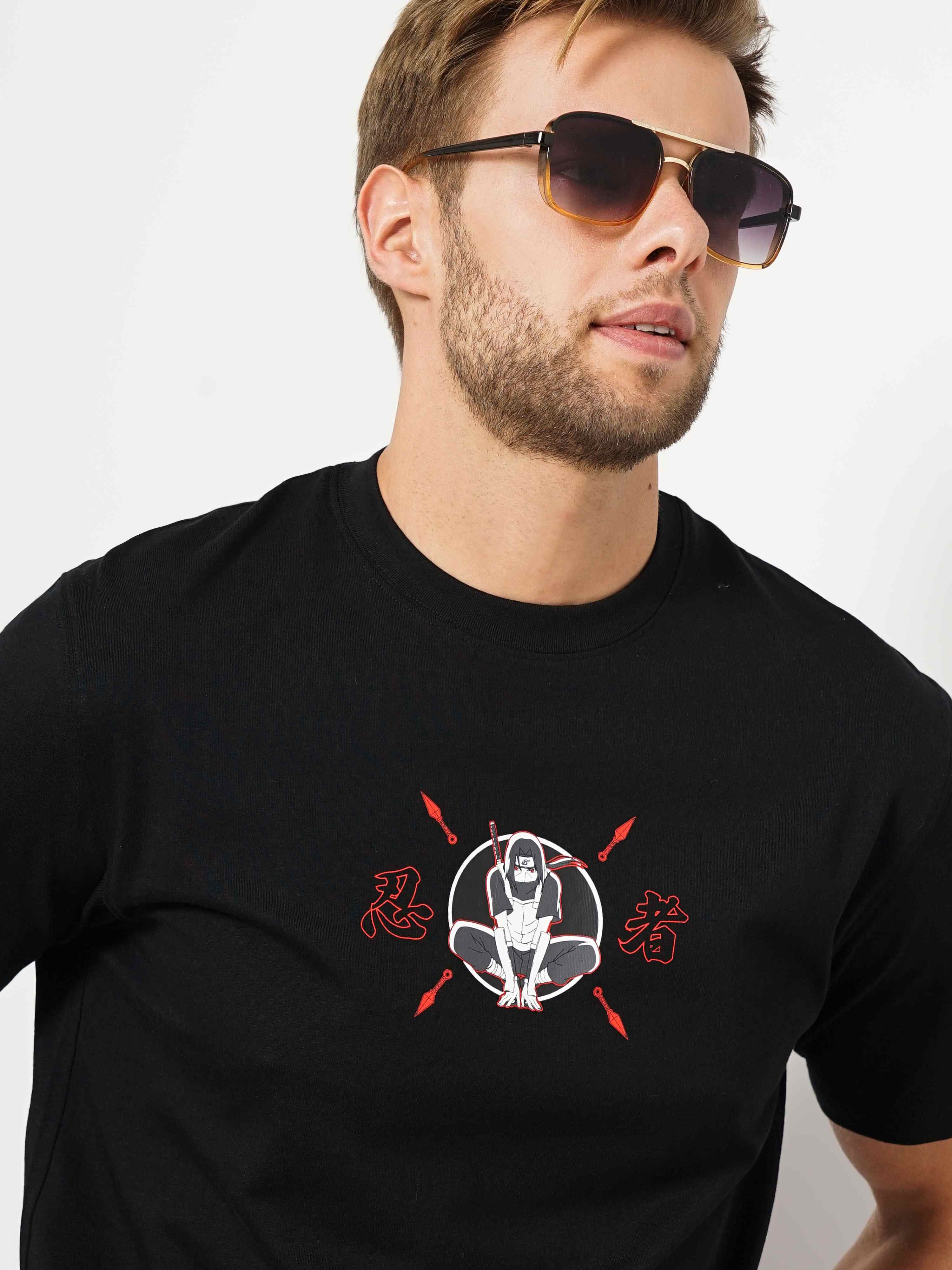 Men's Black Printed Regular T-Shirts