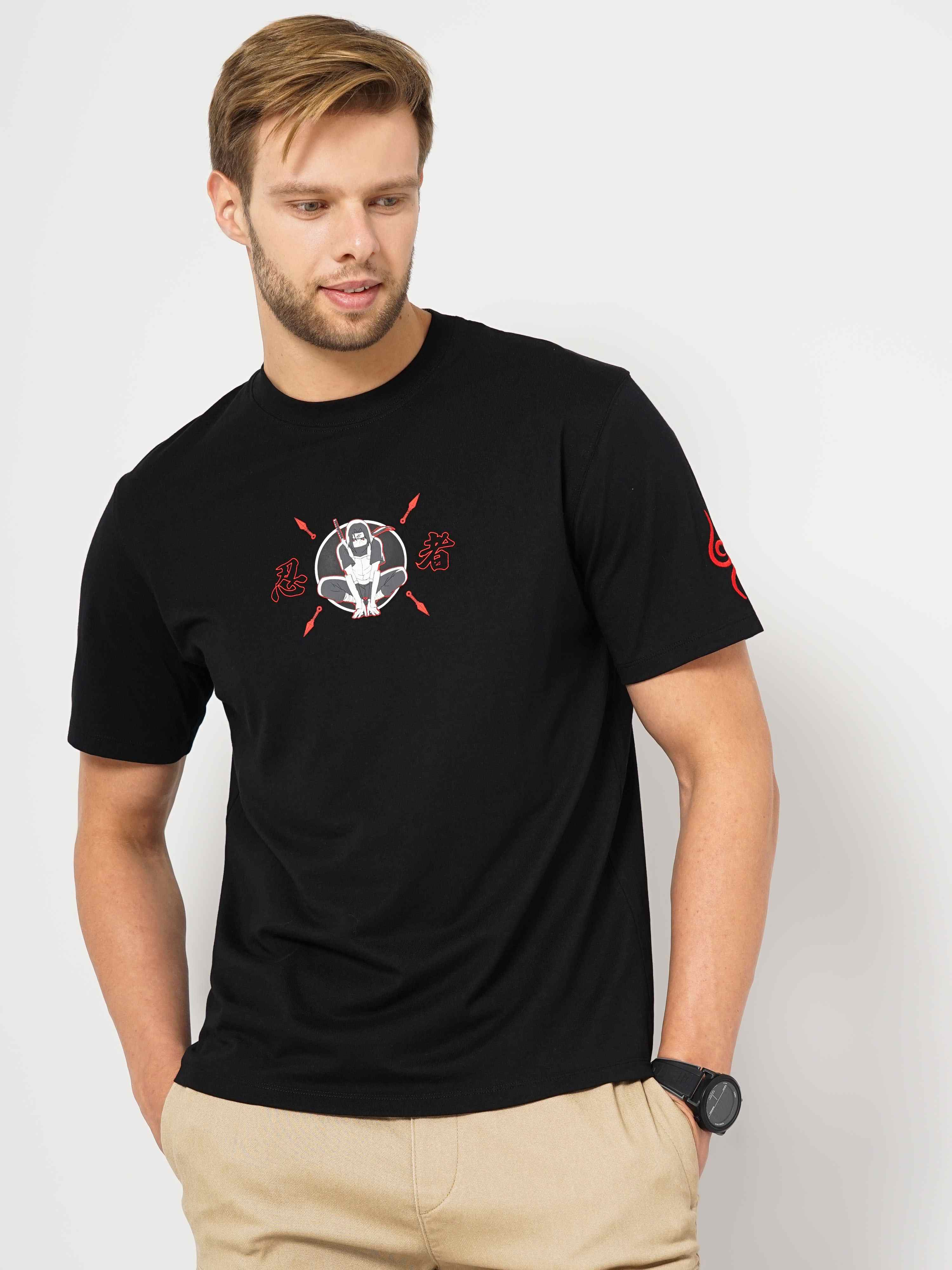 celio | Men's Black Printed Regular T-Shirts