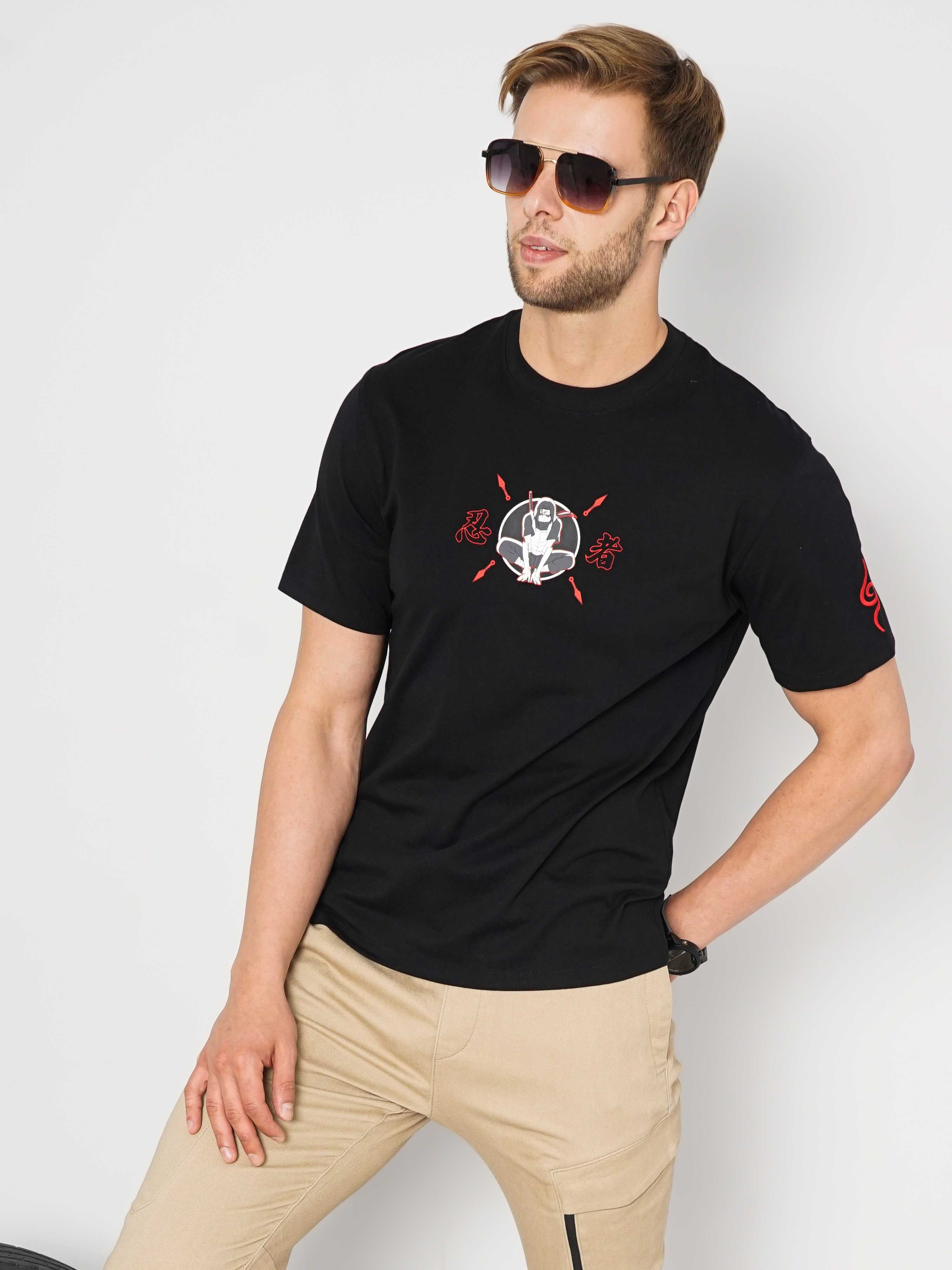 Men's Black Printed Regular T-Shirts