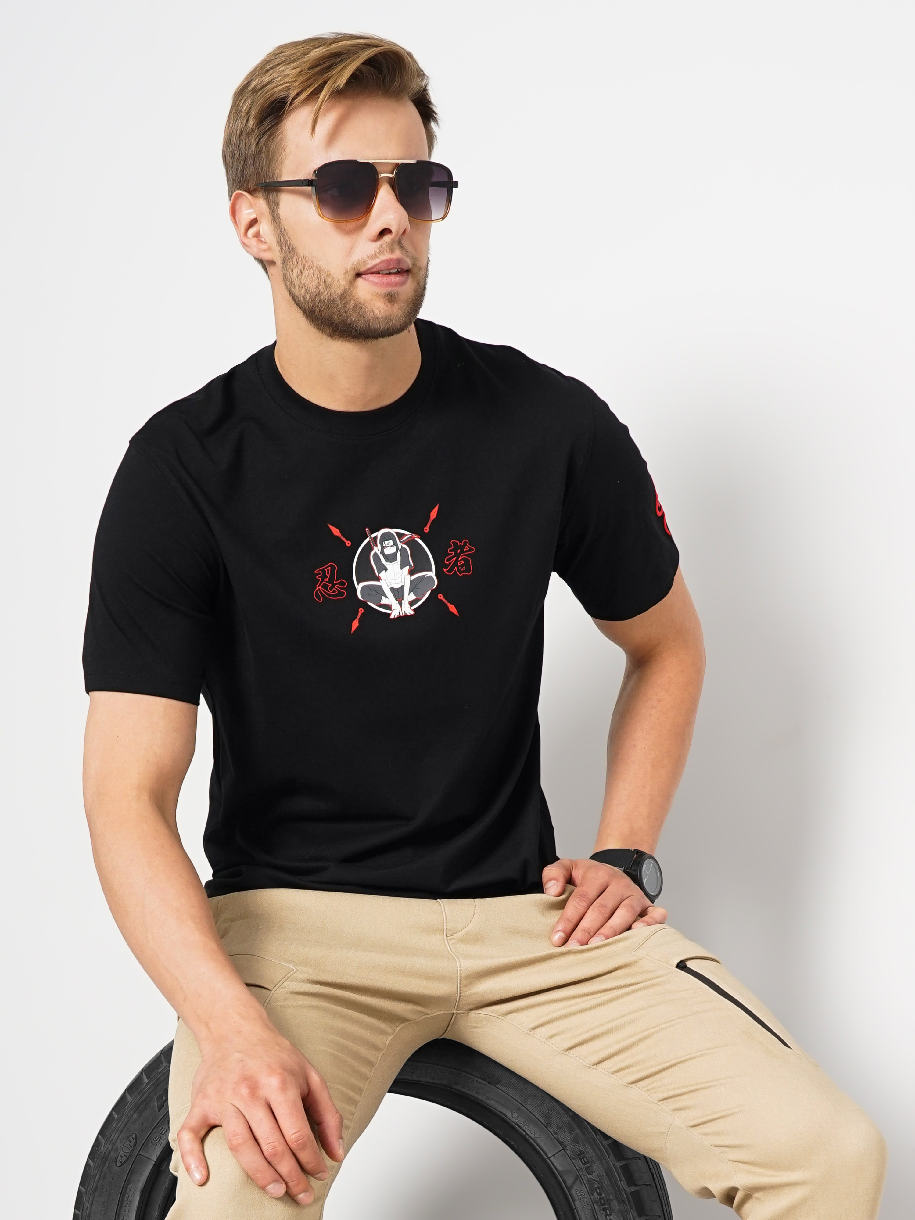 Men's Black Printed Regular T-Shirts