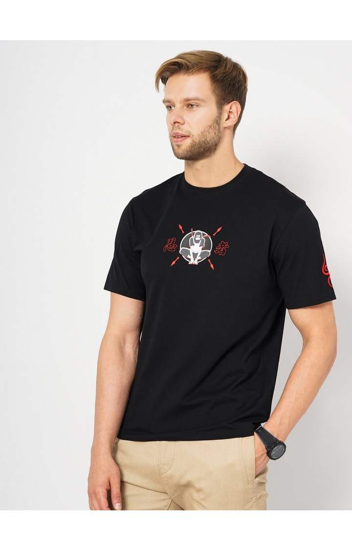 Men's Black Printed Regular T-Shirts