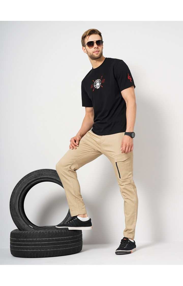 Men's Black Printed Regular T-Shirts