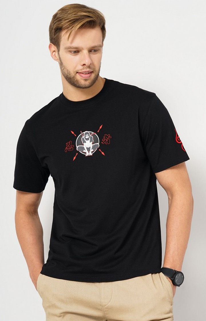 Men's Black Printed Regular T-Shirts