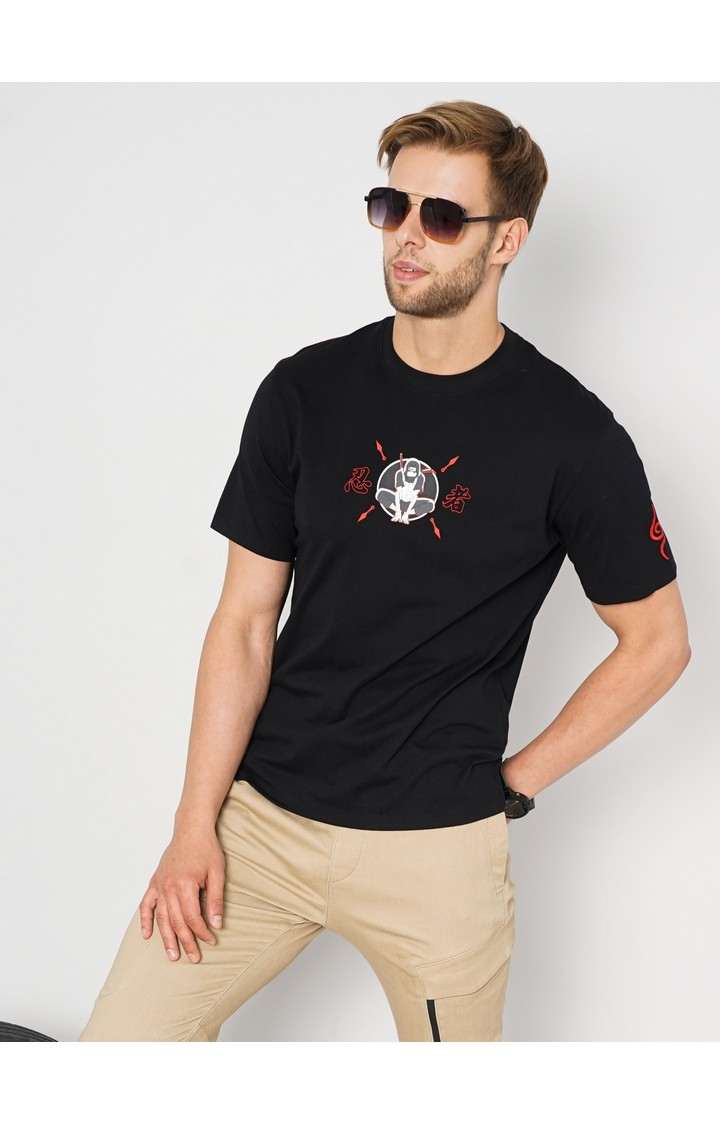 Men's Black Printed Regular T-Shirts