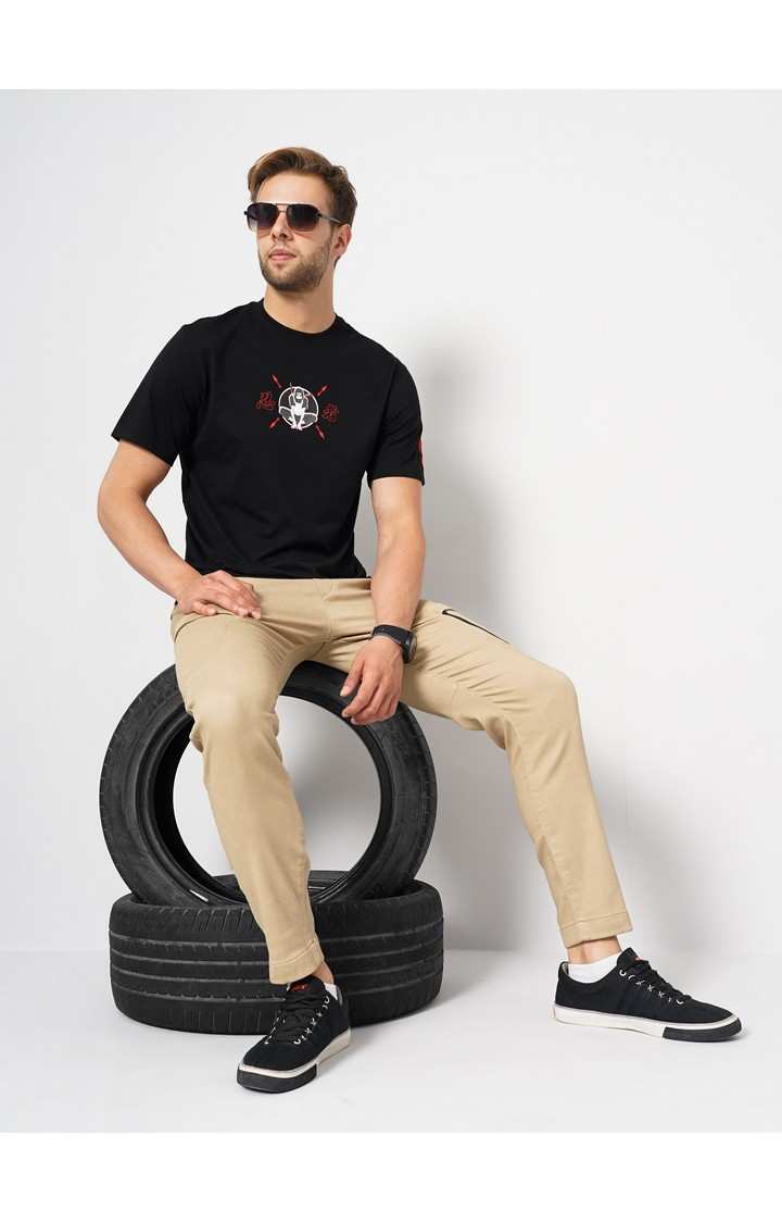 Men's Black Printed Regular T-Shirts