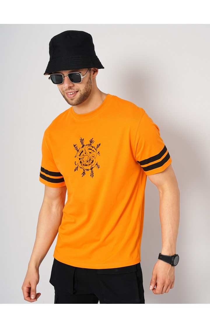 Men's Orange Printed Regular T-Shirts