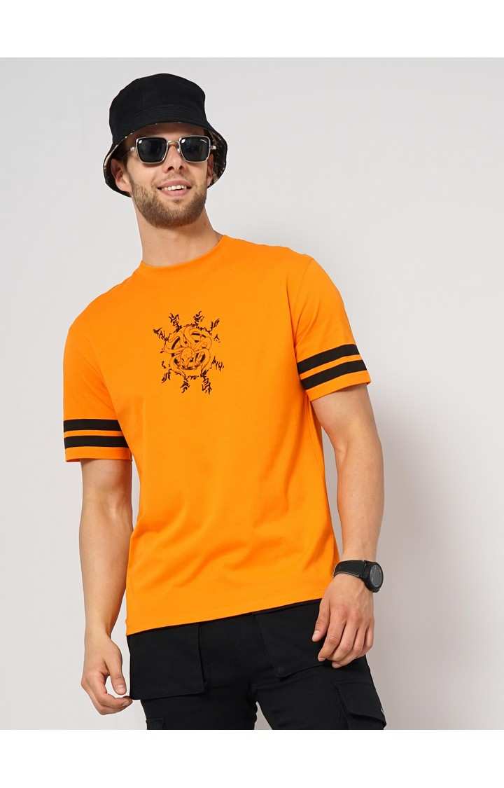 Men's Orange Printed Regular T-Shirts