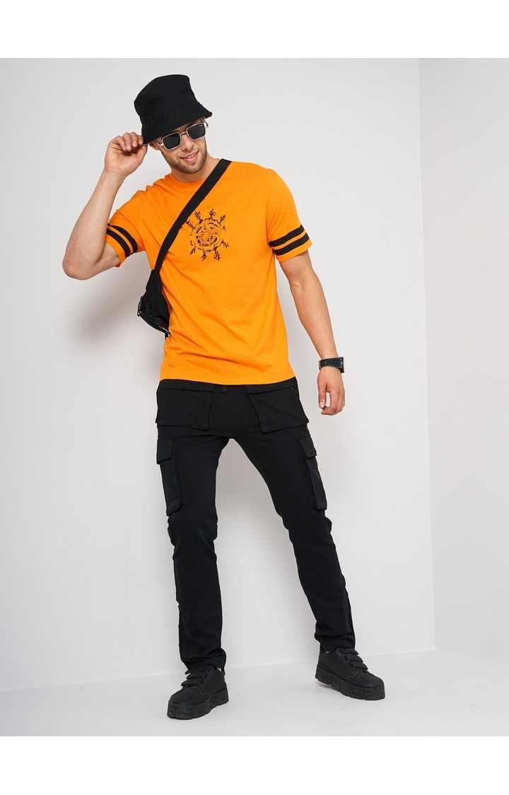 Men's Orange Printed Regular T-Shirts