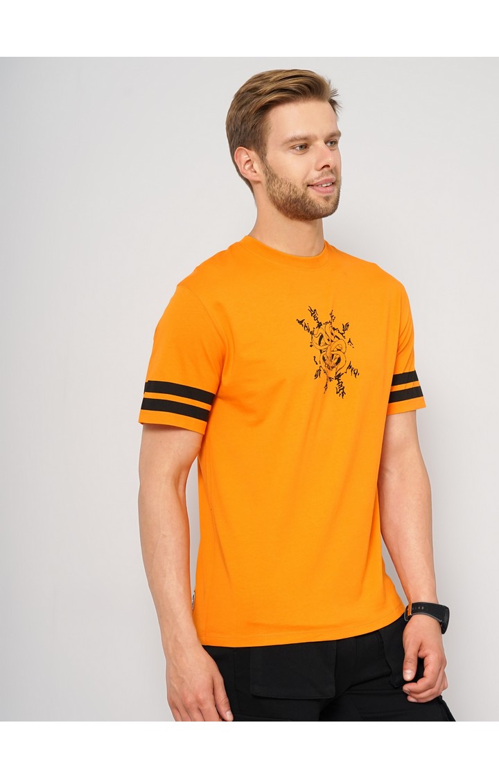 Men's Orange Printed Regular T-Shirts