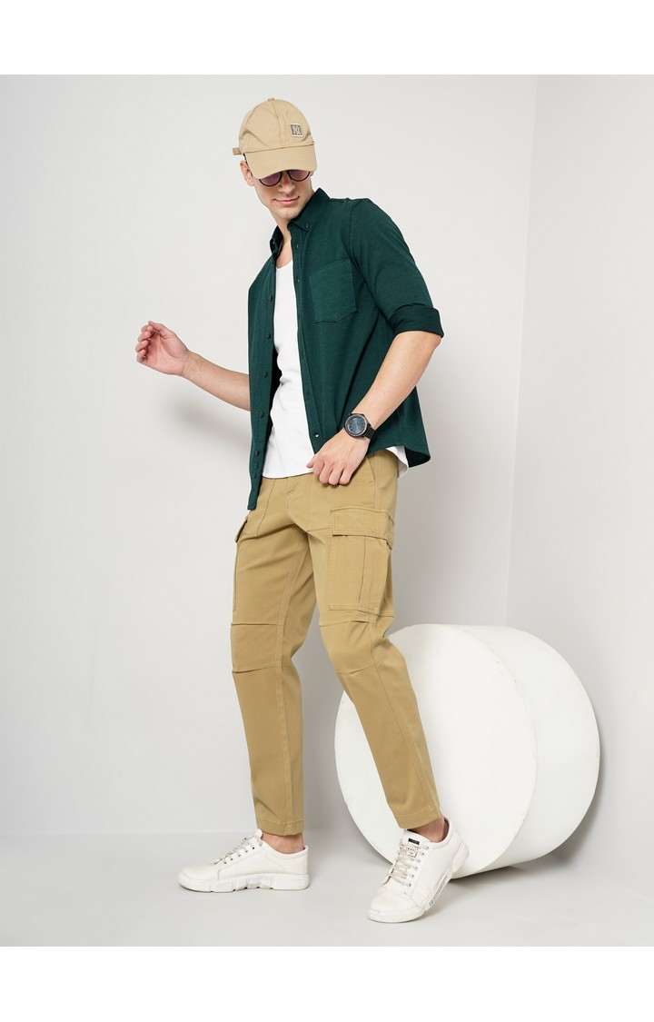 Men's Solid Beige Cargos