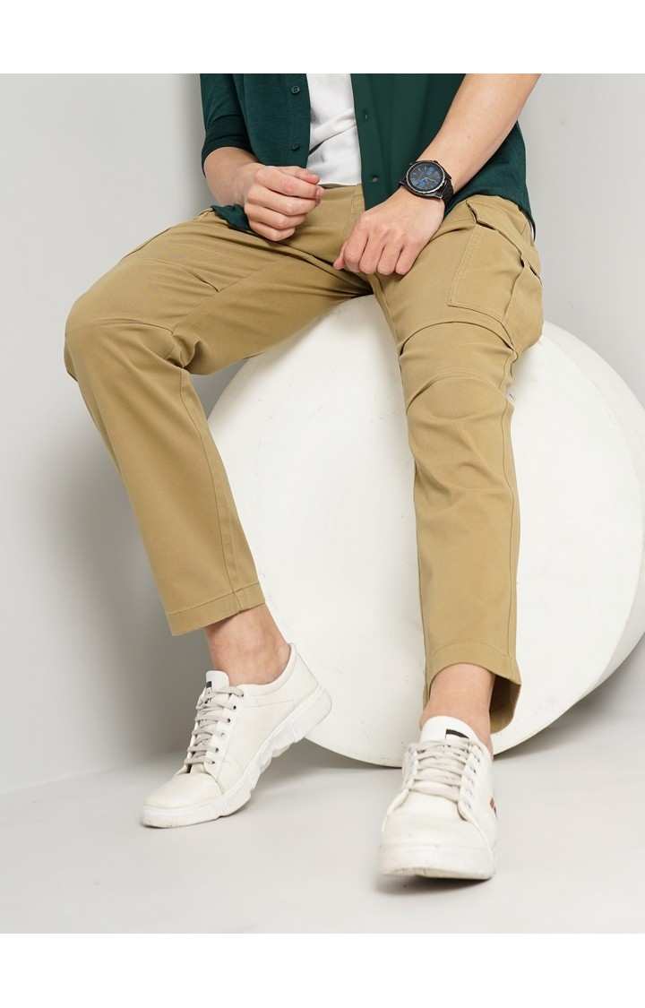 Men's Solid Beige Cargos
