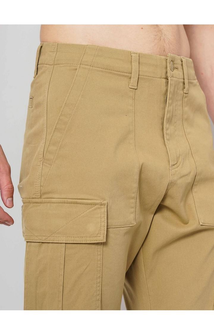 Men's Solid Beige Cargos