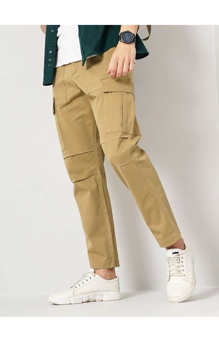 Men's Solid Beige Cargos