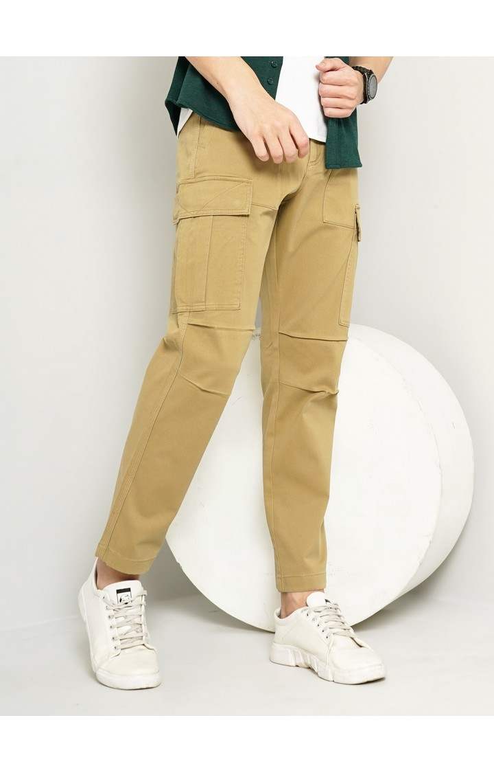 Men's Solid Beige Cargos