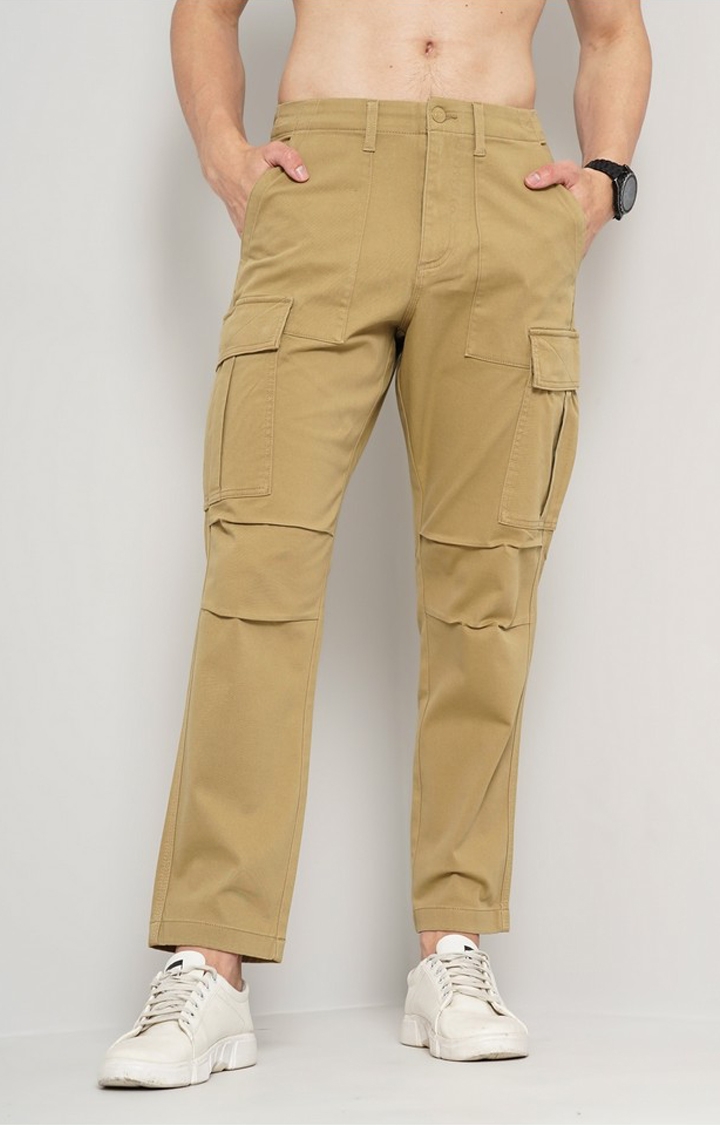 celio | Men's Solid Beige Cargos