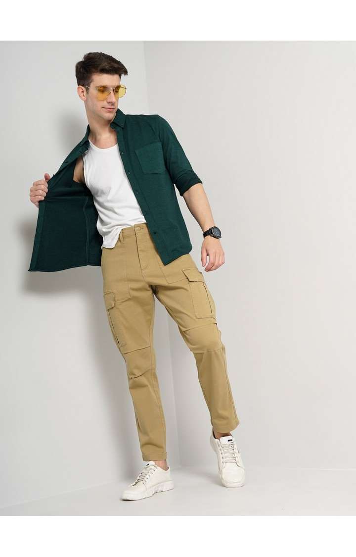 Men's Solid Beige Cargos