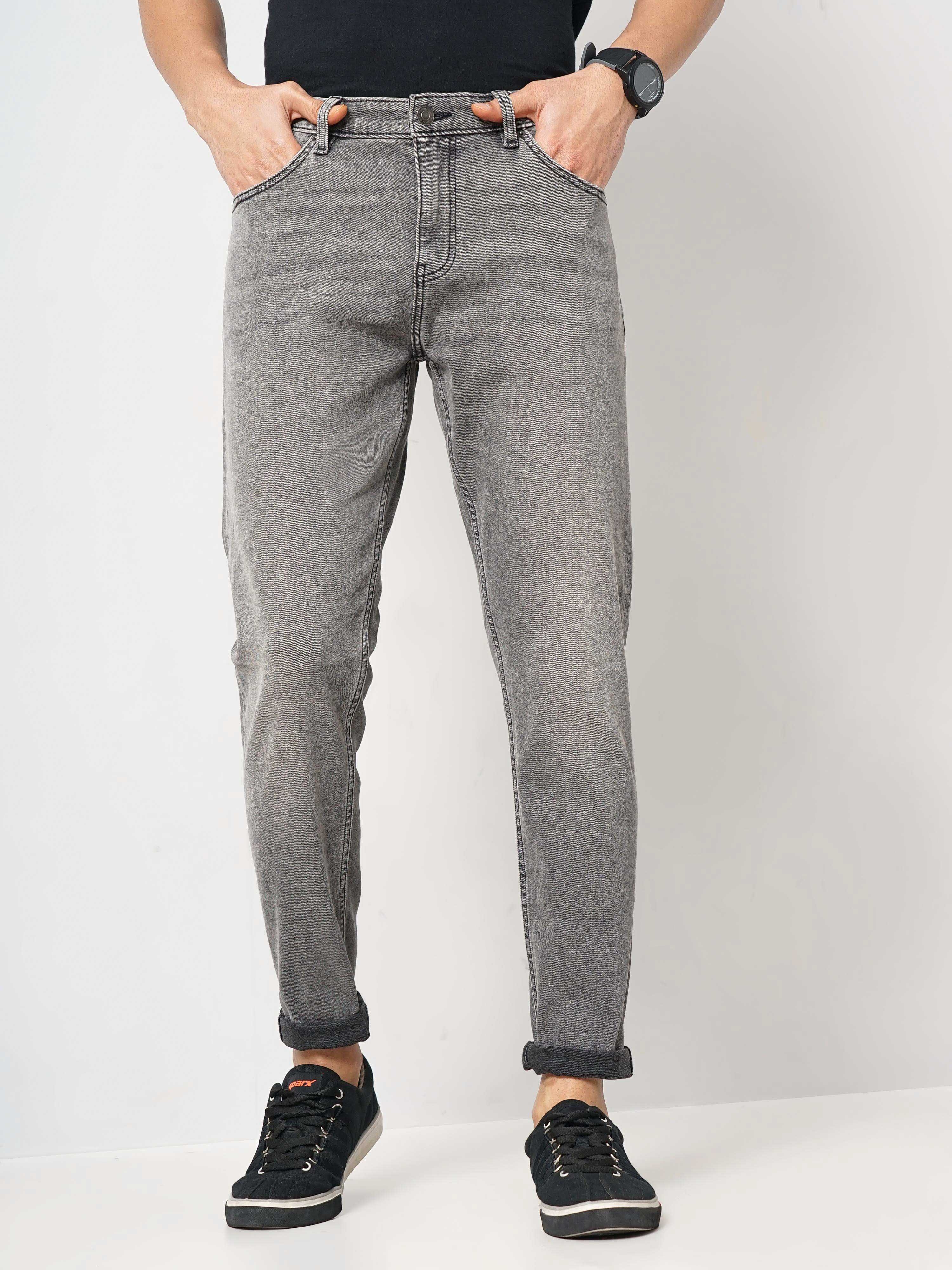 Celio Men Grey Solid Skinny Fit Cotton Jeans