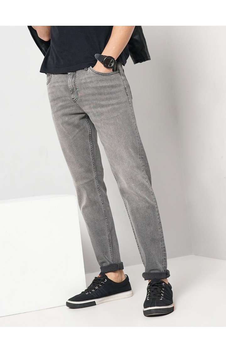 Celio Men Grey Solid Skinny Fit Cotton Jeans