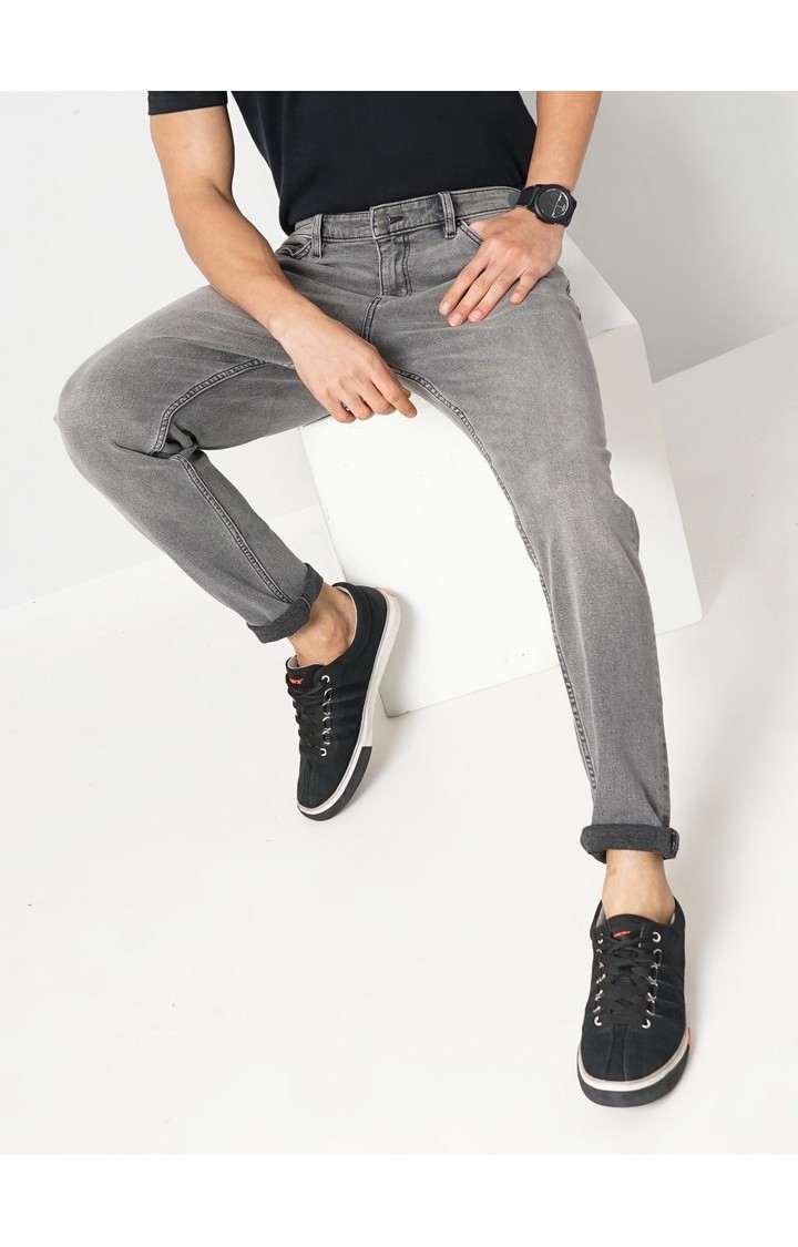 Celio Men Grey Solid Skinny Fit Cotton Jeans