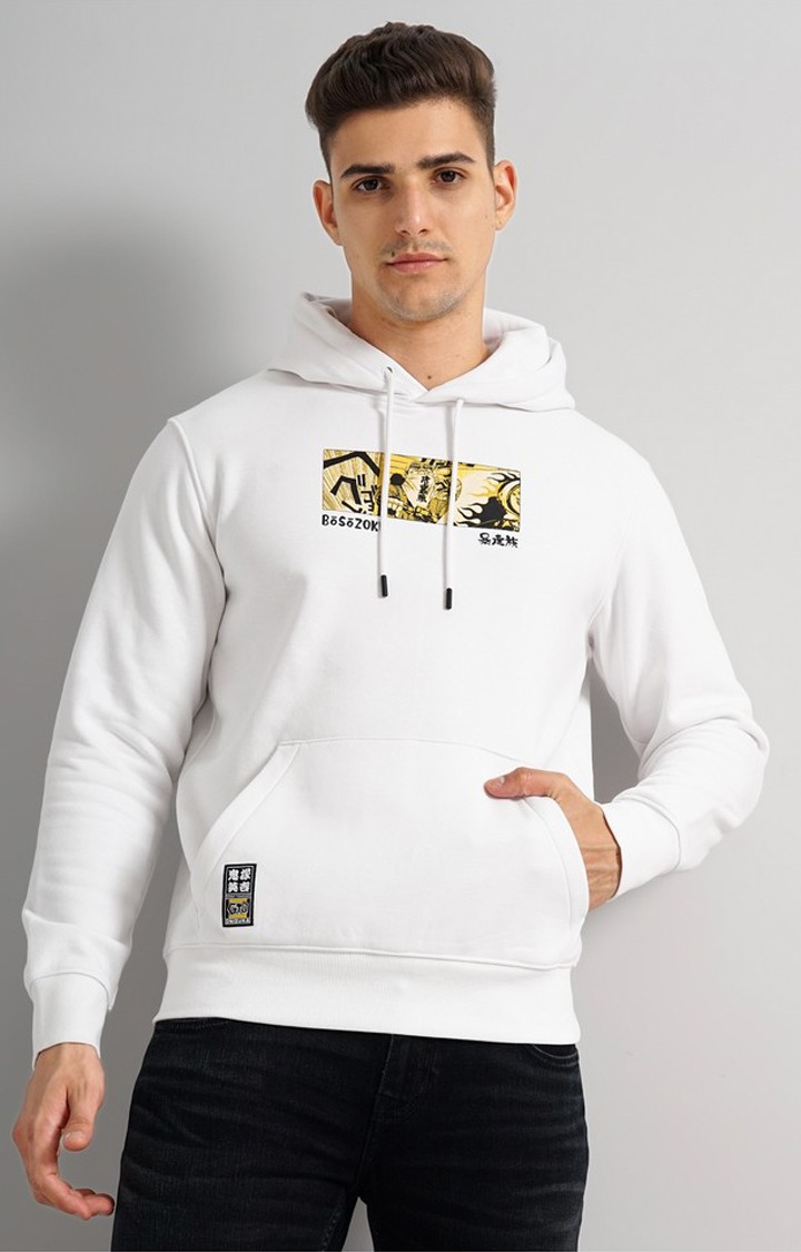 Men's White Graphics Hoodies