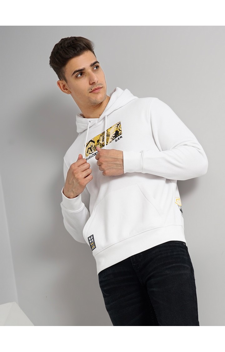 Men's White Graphics Hoodies