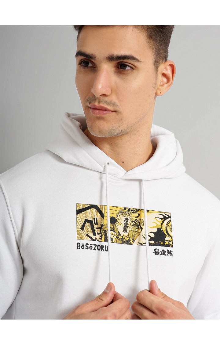 Men's White Graphics Hoodies