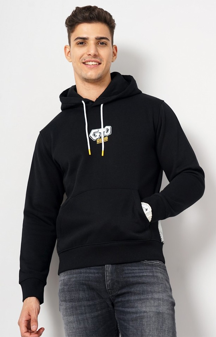 Men's Black Graphics Hoodies