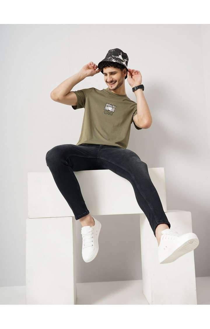 Celio Men's Graphic Khaki Half Sleeve Round Neck Gto Tshirt