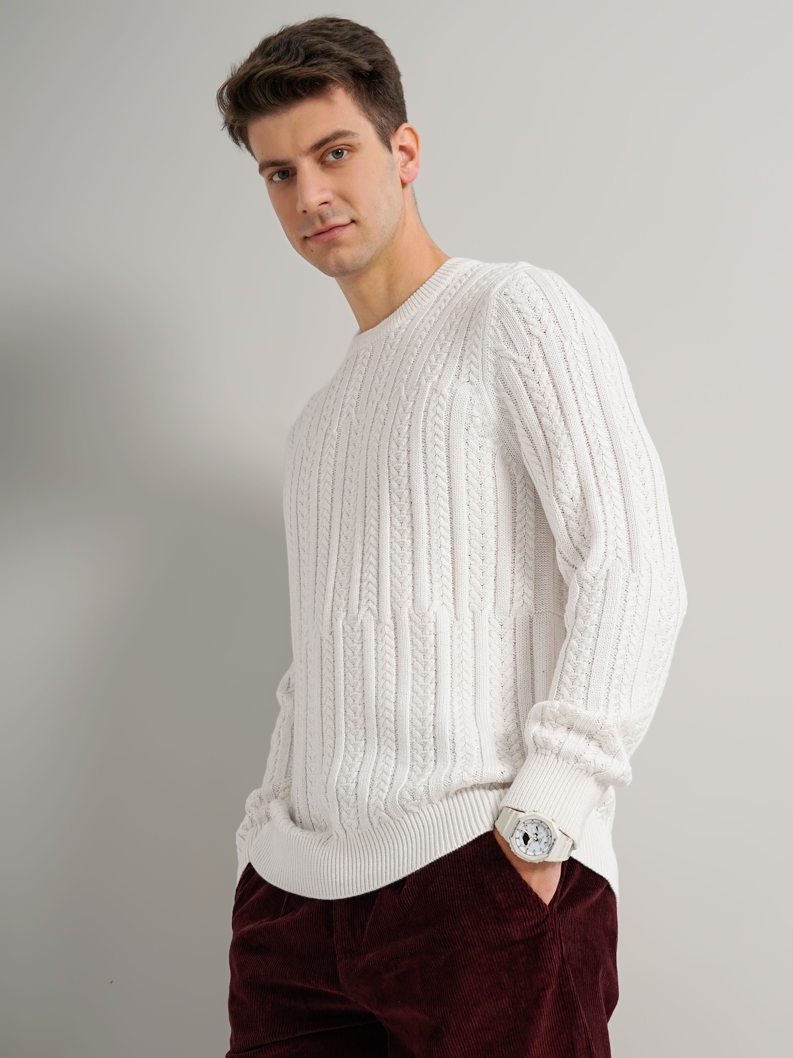 Men's White Knitted Sweaters