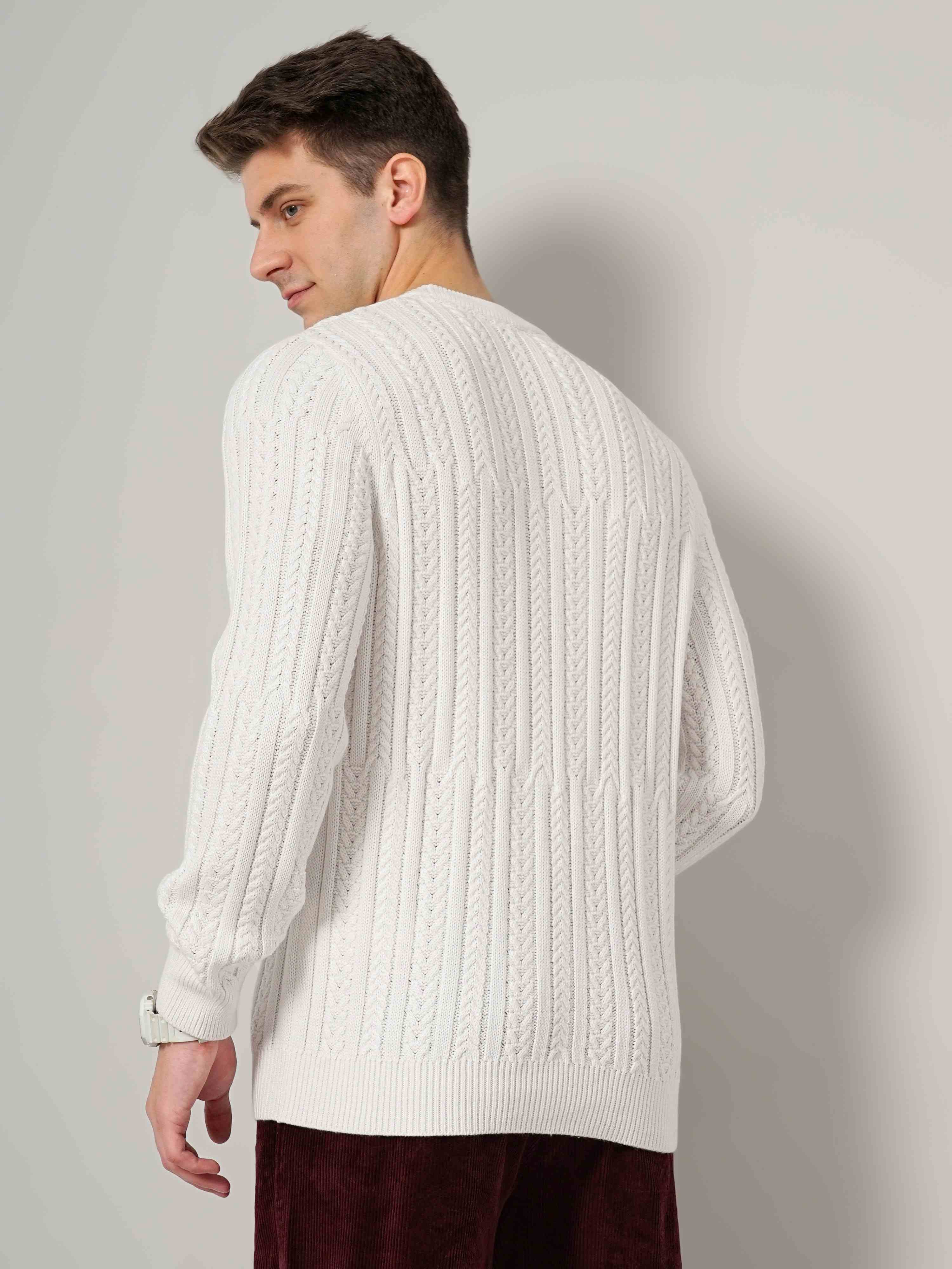 Mens white knit sweater clearance