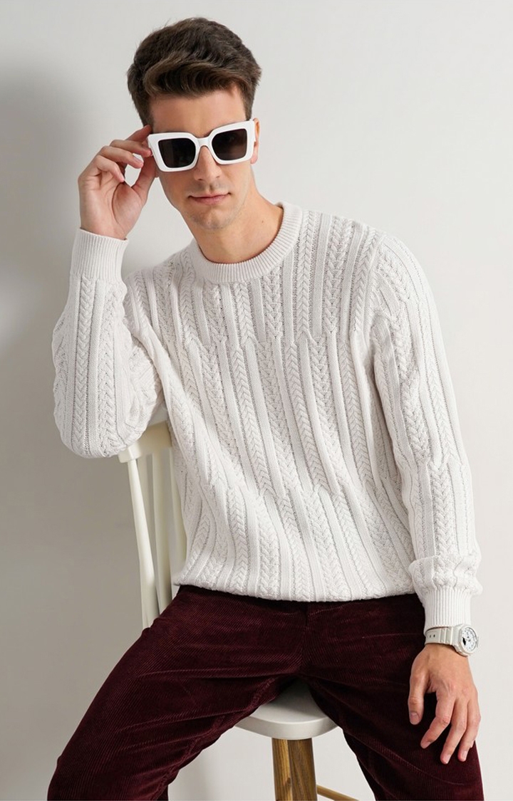 celio | Men's White Knitted Sweaters