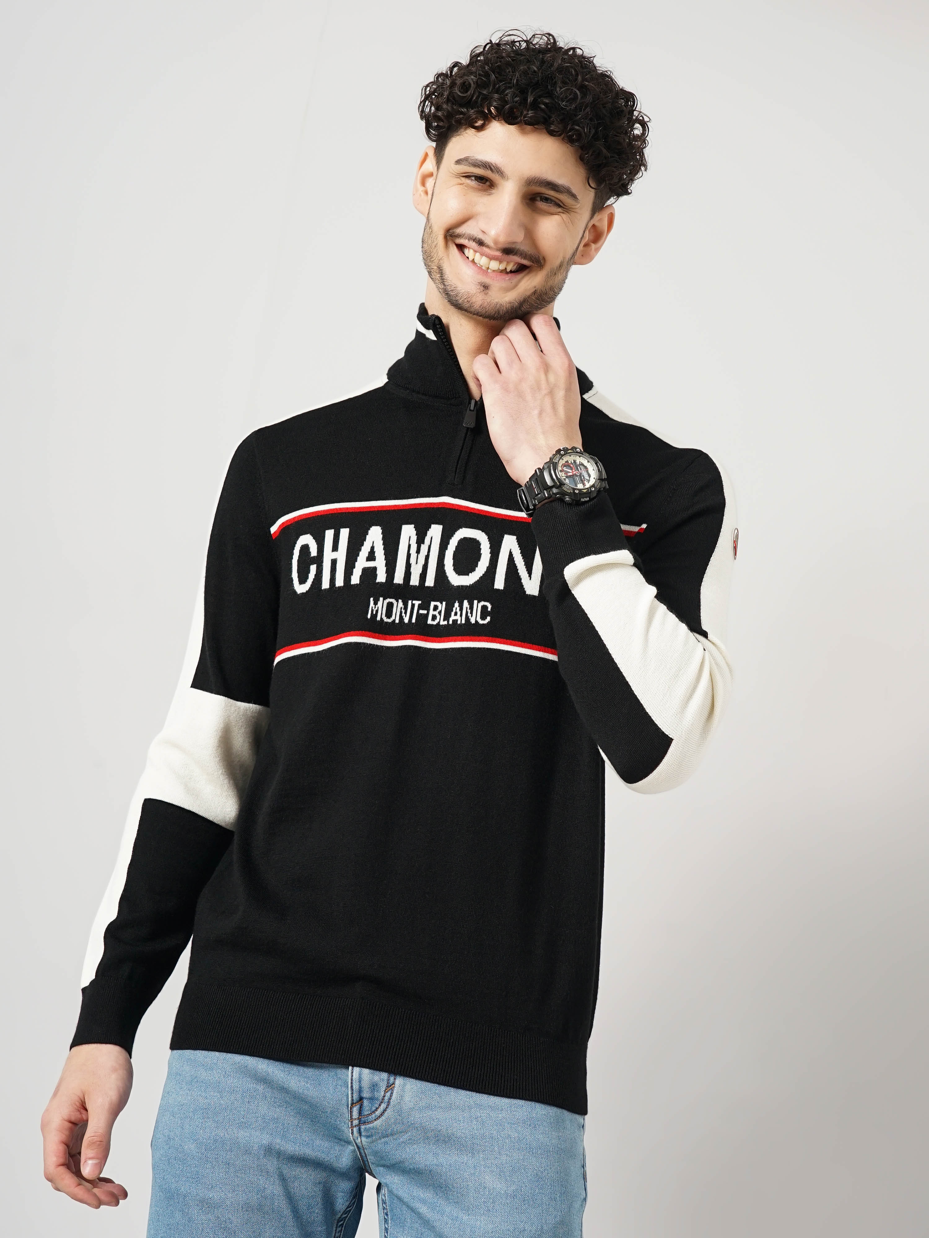 Celio Men's Letter Black Full Sleeve Chamonix Sweatshirt