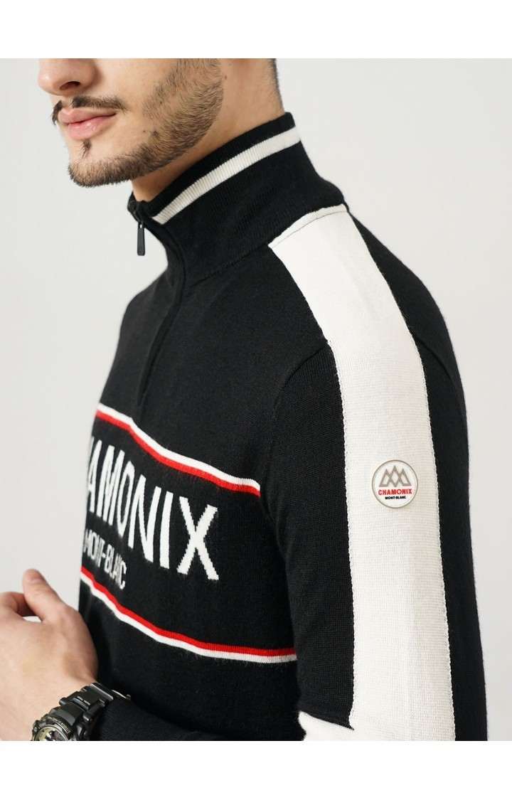 Celio Men's Letter Black Full Sleeve Chamonix Sweatshirt